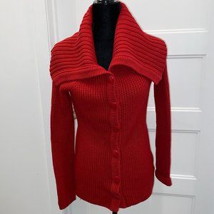 Fall Chunky Red Sweater Cardigan Button Up size Small